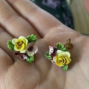 Floral Yellow and Green Earrings